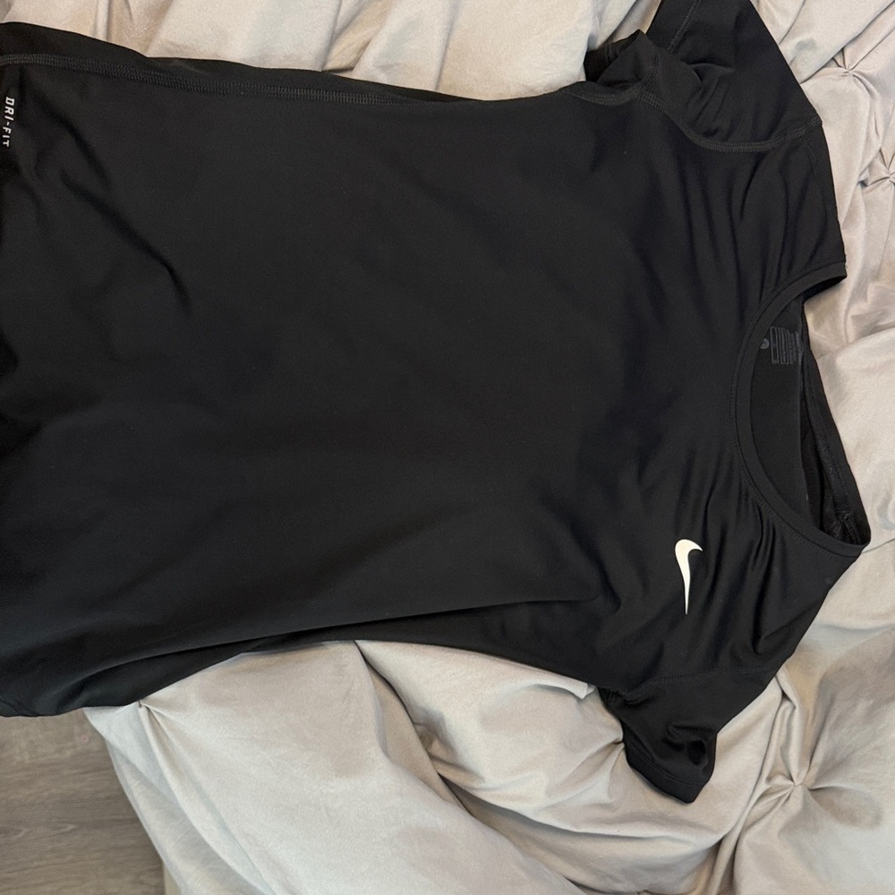 Nike Women's Black Short Sleeve Dri-FIT Tee with White Swoosh